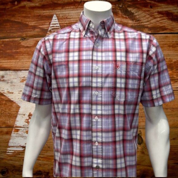 Ariat Pro Series Vented Pink Purple White Plaid Short Sleeve Shirt Small S/P - Picture 1 of 12
